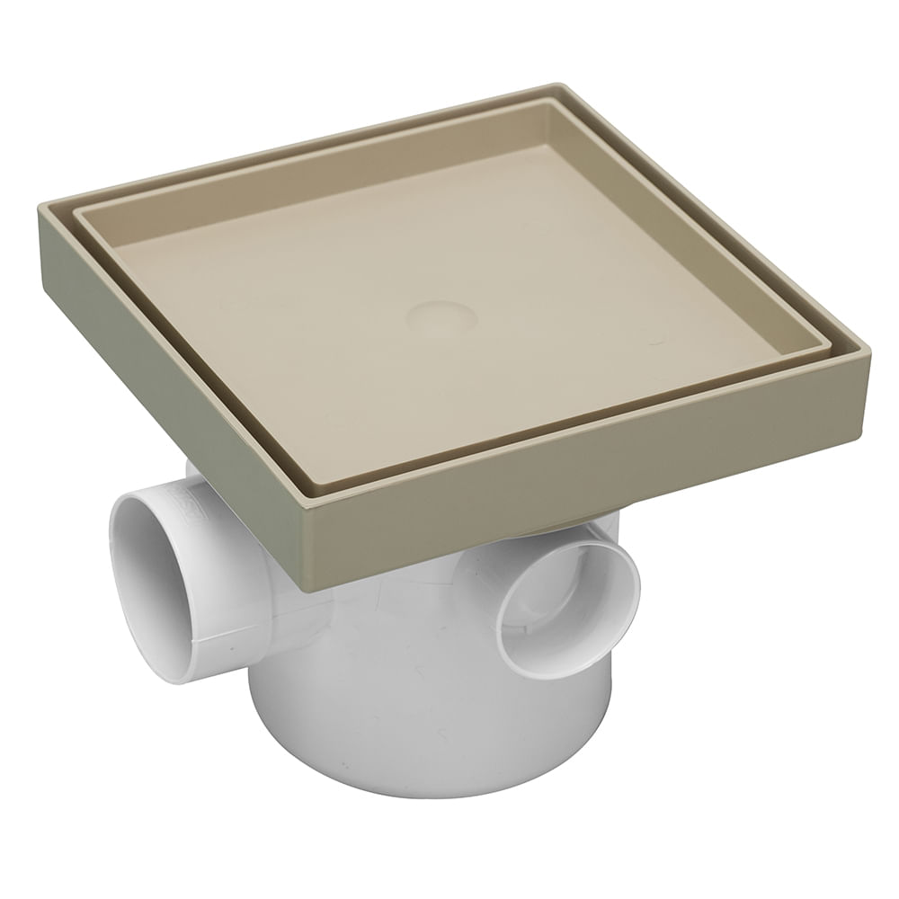 Caixa sifonada 10x12cm com ralo oculto 15x15cm areia - astra